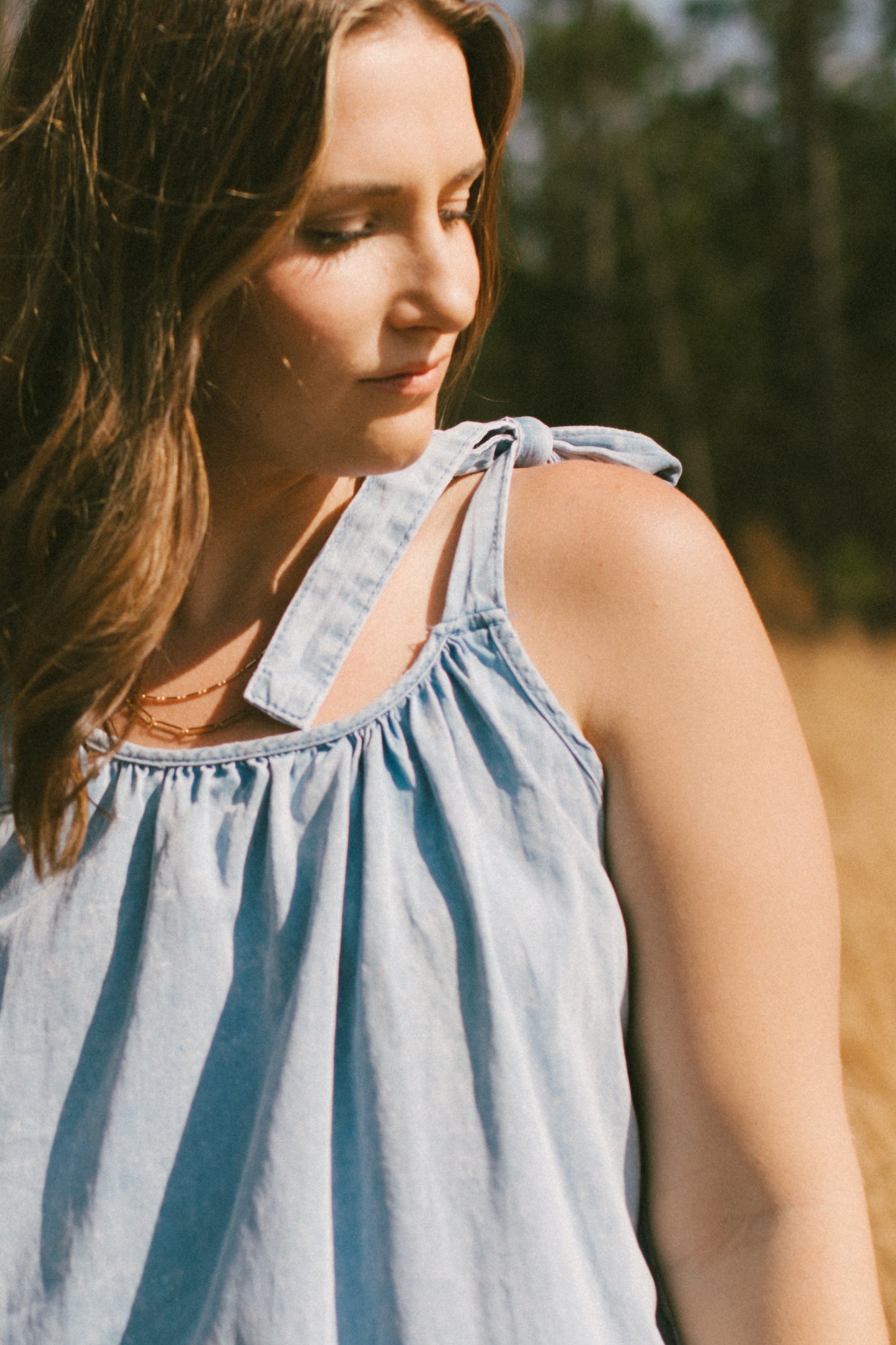 You Are Mine Blue Denim Ruffle Tie Dress
