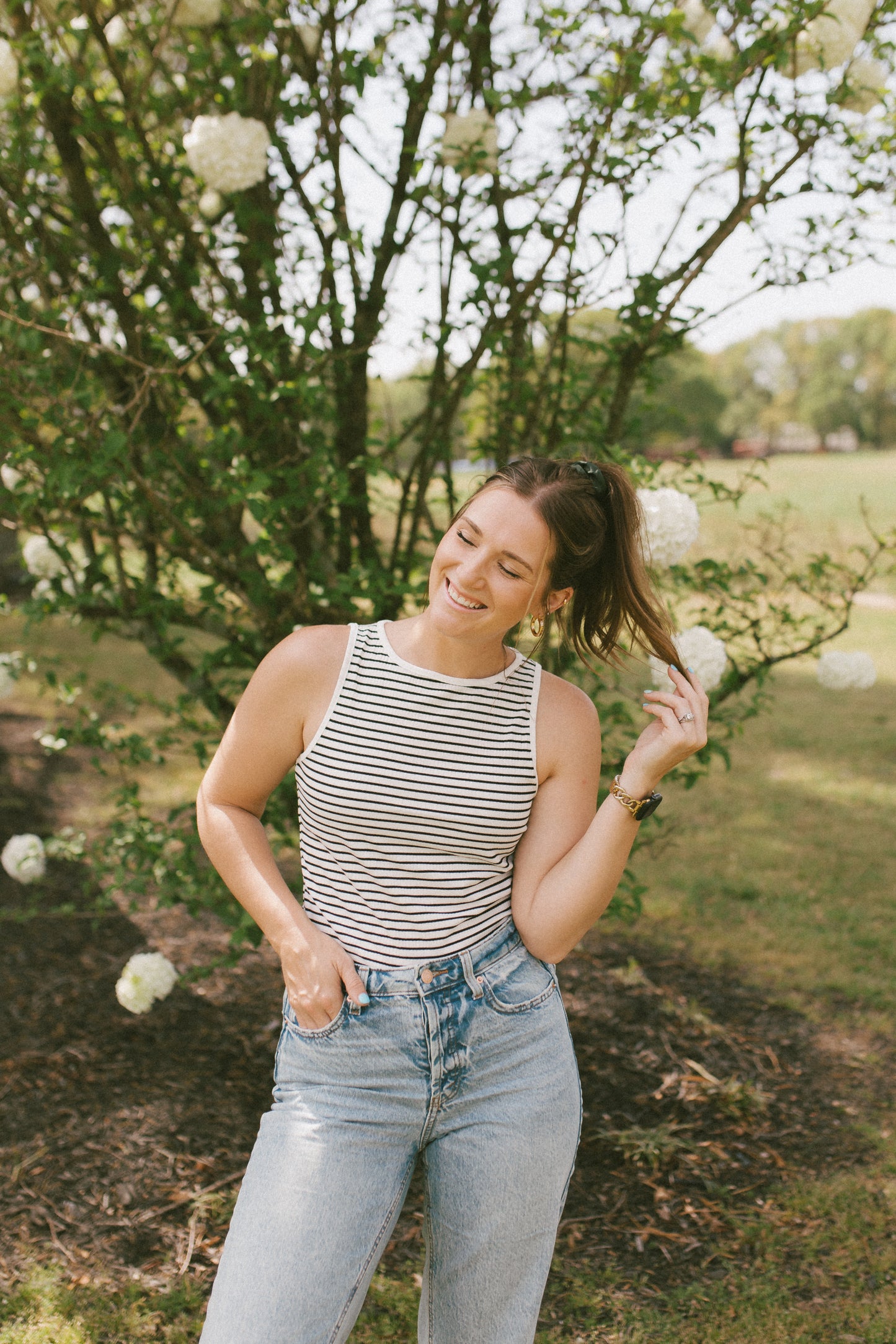 With Grace Stripe Ribbed Knit Tank Top