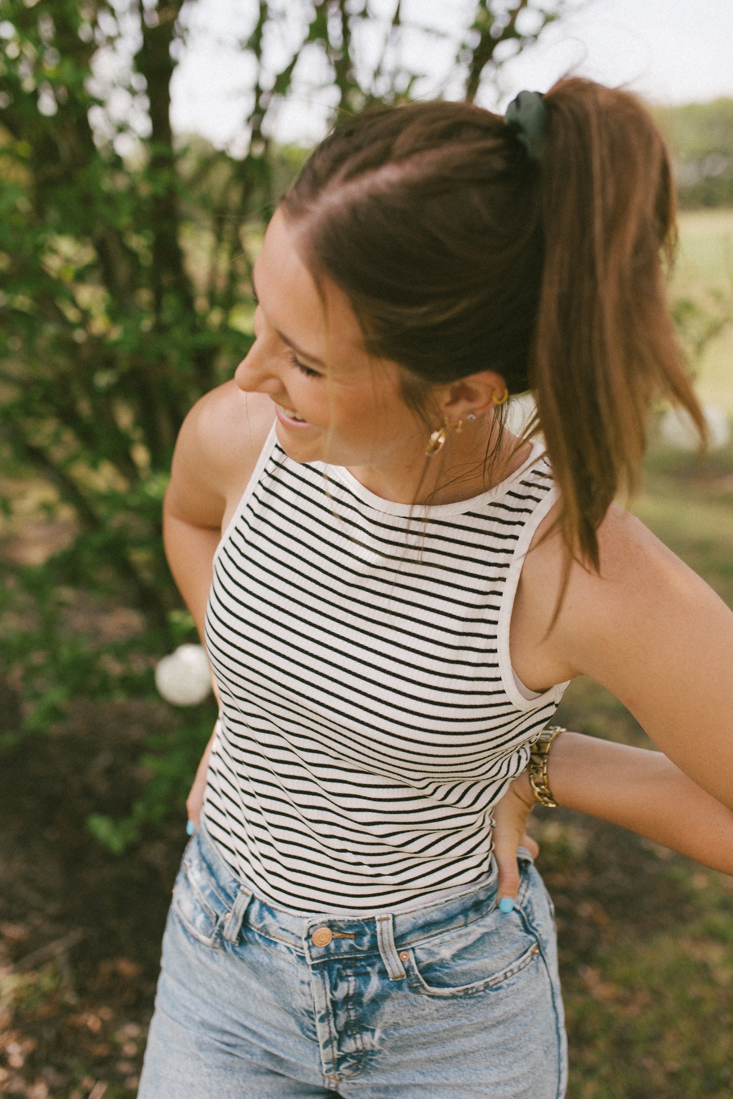With Grace Stripe Ribbed Knit Tank Top