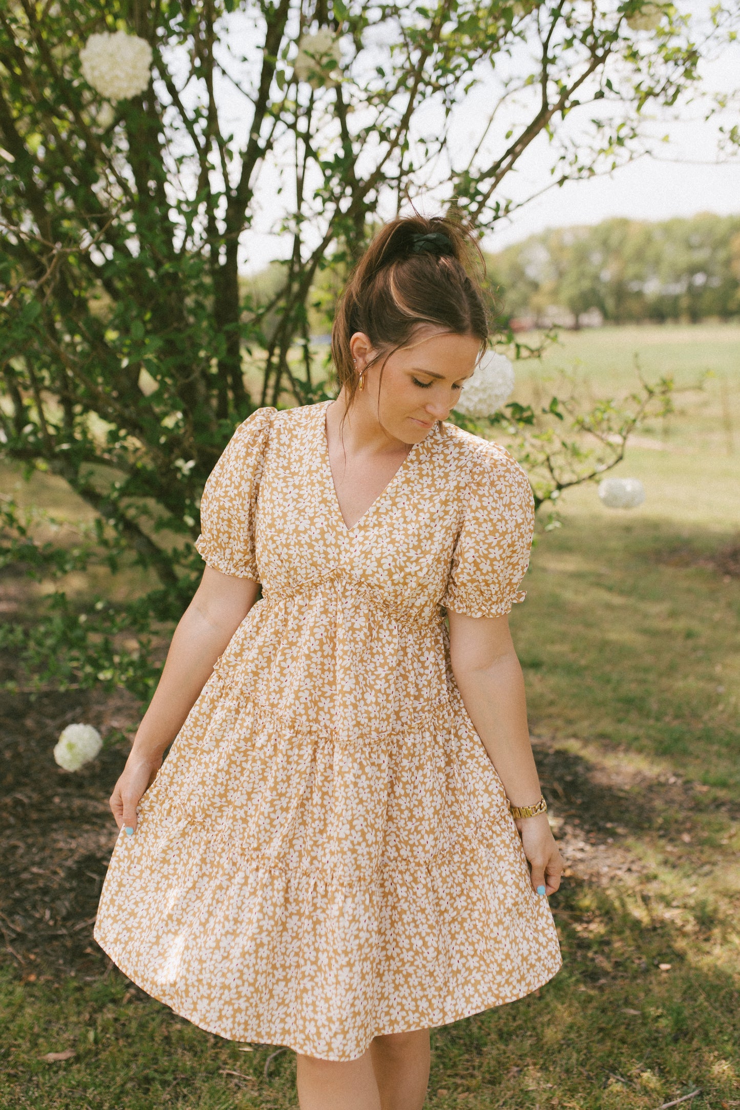 Sunshine Girl Floral Ruffle Sleeve Yellow Dress