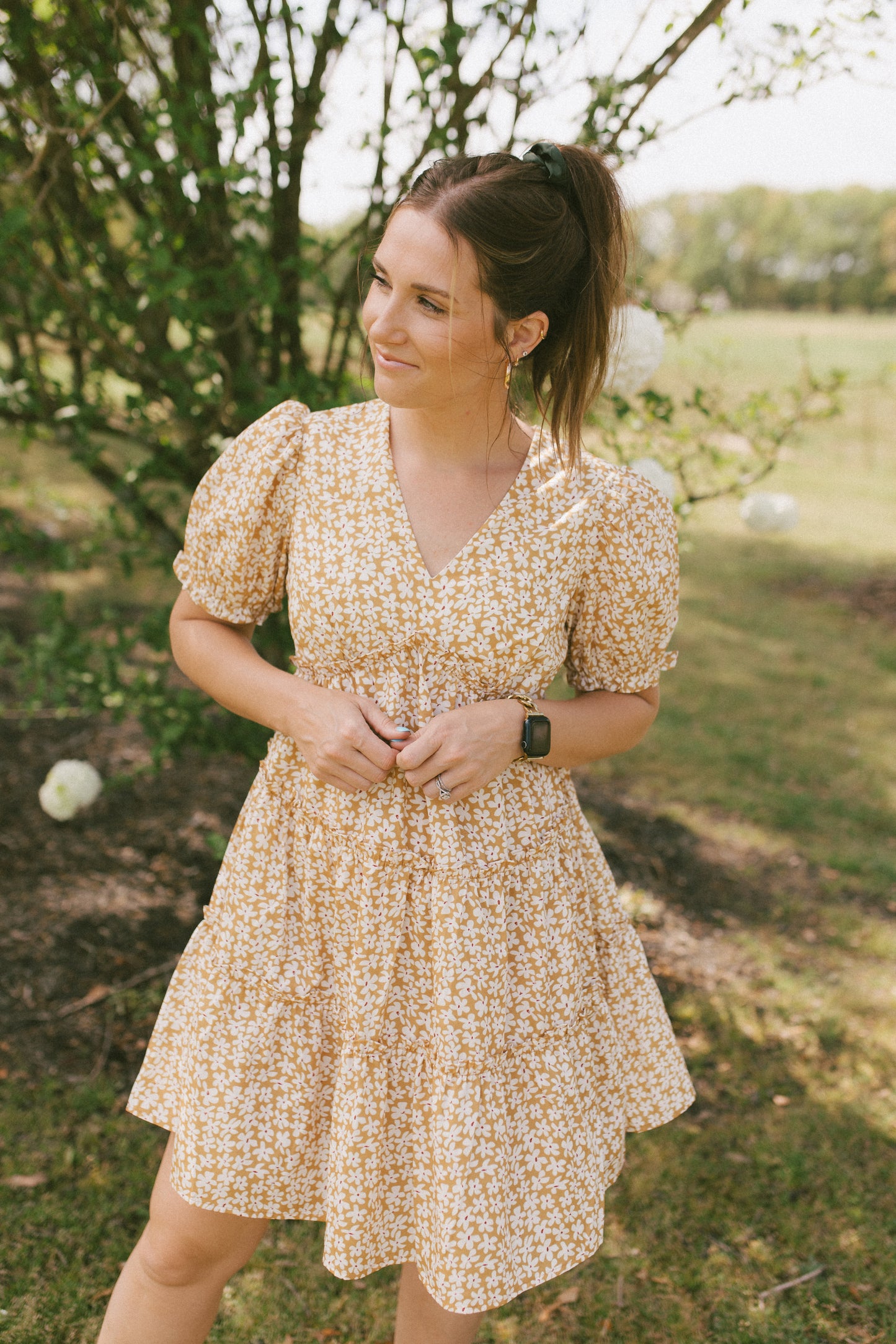 Sunshine Girl Floral Ruffle Sleeve Yellow Dress