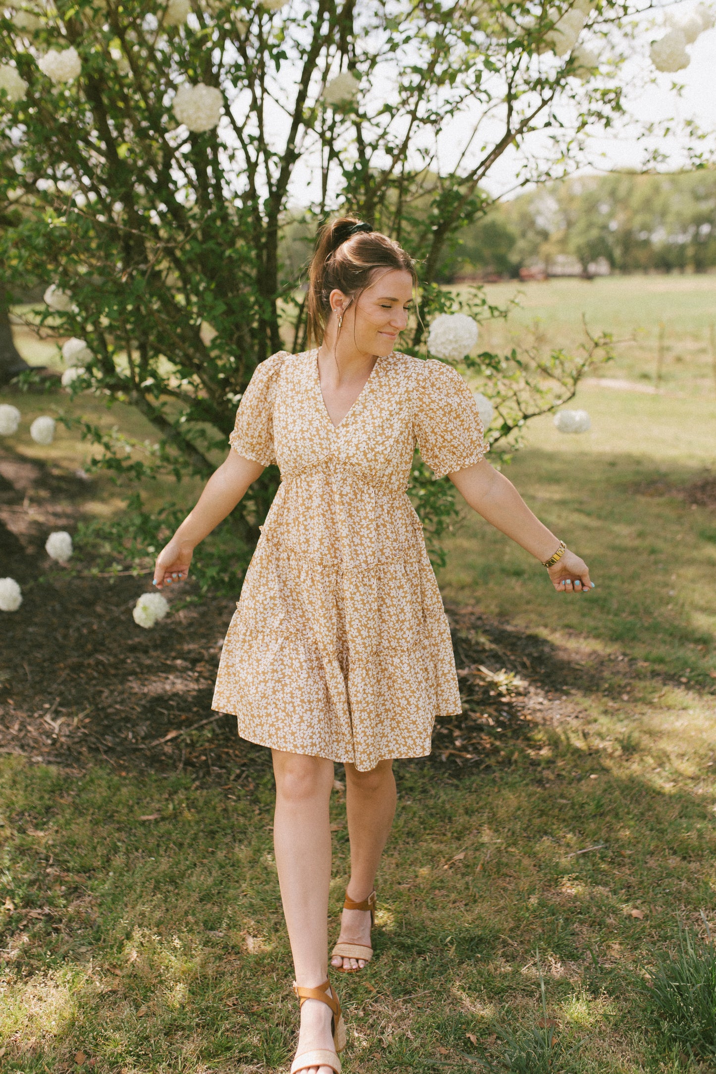 Sunshine Girl Floral Ruffle Sleeve Yellow Dress