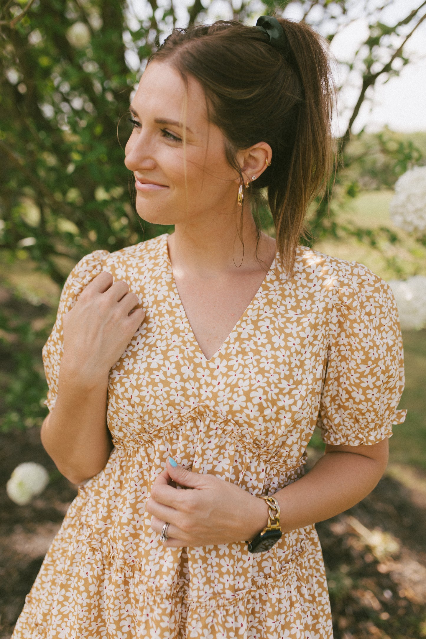 Sunshine Girl Floral Ruffle Sleeve Yellow Dress
