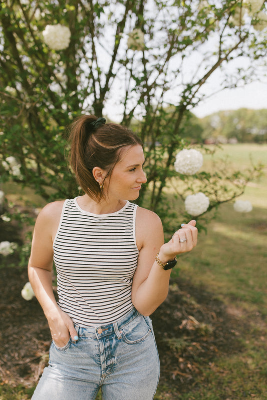 With Grace Stripe Ribbed Knit Tank Top