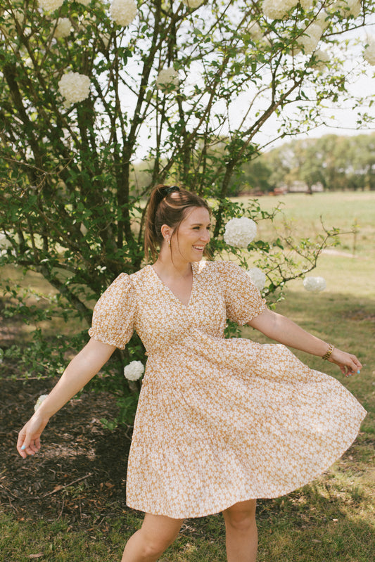 Sunshine Girl Floral Ruffle Sleeve Yellow Dress